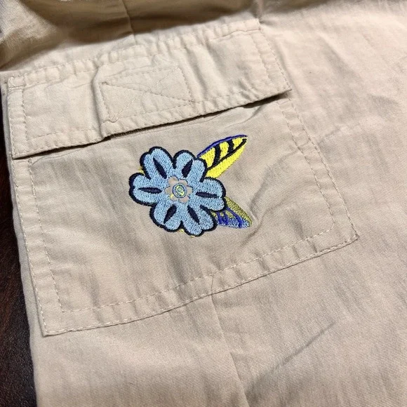 No Boundaries Juniors XL Khaki Wrap Skirt‎ Cargo Pocket Floral Embroidery Y2K - Picture 3 of 8